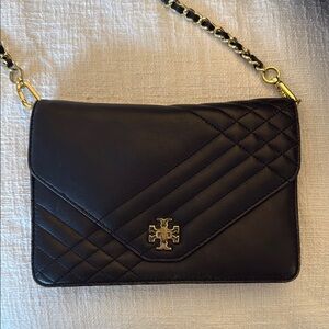 Tory Burch Black Quilted Crossbody Bag with Gold Chain